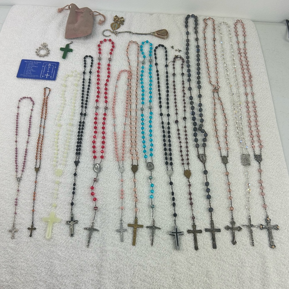 Rosary Collection - 17 Rosaries & Crucifixes - Different Lengths and Sizes